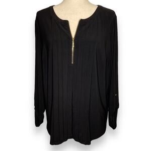 Roz & Ali 1/4 Zip Detail Loose Fit Blouse In Black No Iron Women’s Size 1X